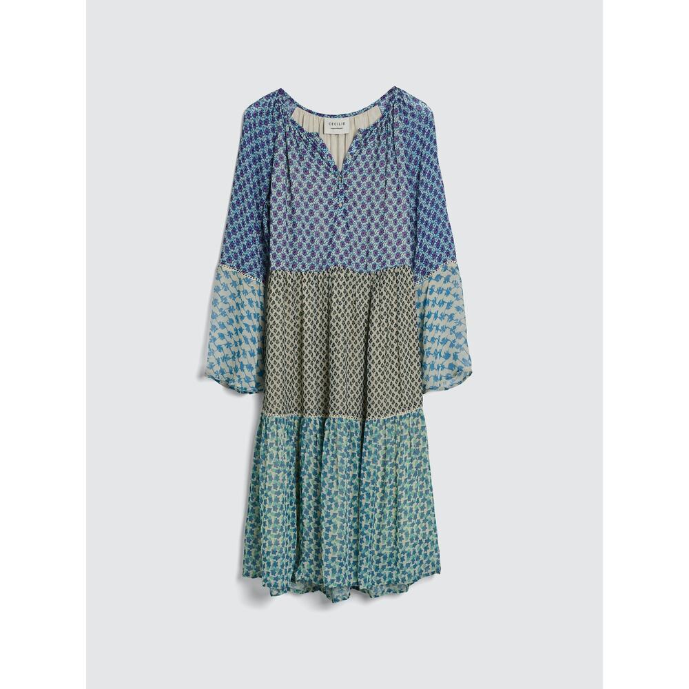 Cecilie Copenhagen Willa Dress Medium‎ Blue Mixed Print Excellent